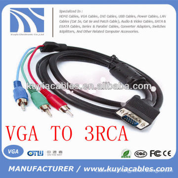 BUENA CALIDAD ALTA VELOCIDAD 1.5M VGA A 3RCA AUDIO AUDIO MALE A MALE CABLE